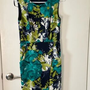 Enfocus Studio Teal, Navy & Lime Floral Sheath Dress